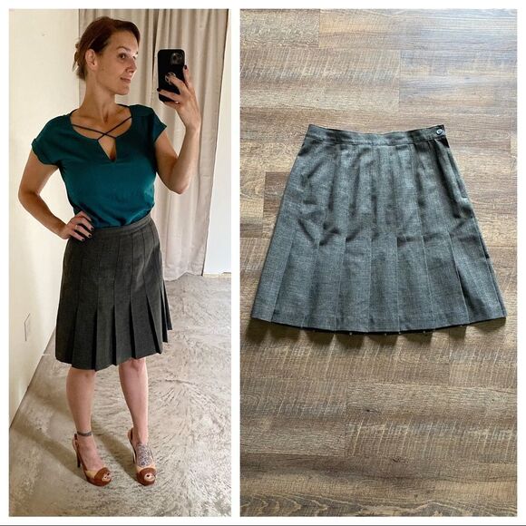 Kathie Lee Pleated Skirt Knee Length Grey 12 Office Work - Picture 2 of 9